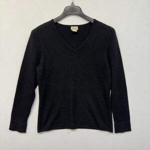 LL Bean Women 100% Cashmere Sweater Size Large Black V-Neck D033 -3